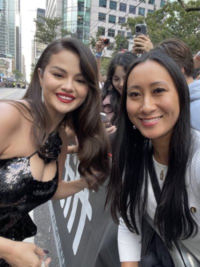 Serena Tung poses with Selena Gomez at a red carpet at the Toronto International Film Festival in Toronto in this Sept. 9, 2024 handout photo. THE CANADIAN PRESS/Handout - Serena Tung (Mandatory credit)