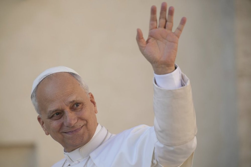 Pope Leo XIV arrives in St. Peter's Square at the Vatican for an open-air jubiliar audience Saturday, Sept. 6, 2025. (AP Photo/Andrew Medichini)