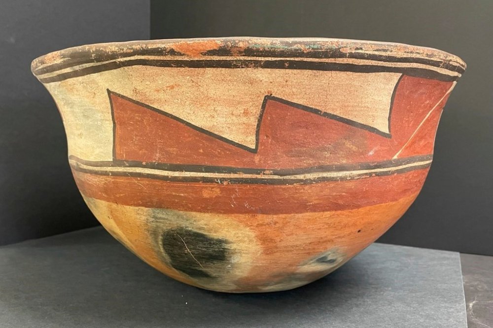 This May 19, 2025 photo provided by the Pueblo of Santa Ana Tribal Historic Preservation Department shows a bowl that was returned to the pueblo earlier this year after being stolen decades ago from the tribe's ceremonial village in Santa Ana Pueblo, N.M. (Pueblo of Santa Ana Tribal Historic Preservation Department via AP)