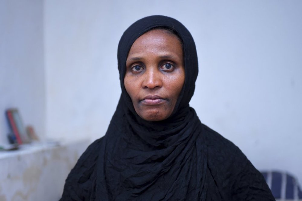 Senait Tadesse, who her 27-year-old daughter made it to Yemen, only to be held captive by kidnappers, poses for a photo at her home in Addis Ababa, Ethiopia Sunday, Aug. 17, 2025. (AP Photo)