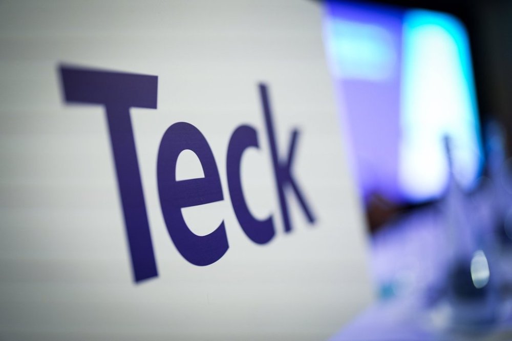 The Teck Resources logo is seen on a podium before the company's special meeting of shareholders, in Vancouver, B.C., on April 26, 2023. THE CANADIAN PRESS/Darryl Dyck