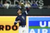 Kansas City Royals shortstop Bobby Witt Jr. catches a fly ball for the out on Minnesota Twins' Trevor Larnach during the fifth inning of a baseball game Friday, Sept. 5, 2025, in Kansas City, Mo. (AP Photo/Charlie Riedel)