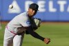 Miami Marlins' Edward Cabrera throws during the second inning of a baseball game against the New York Mets, Saturday, Aug. 30, 2025, in New York. (AP Photo/Noah K. Murray)