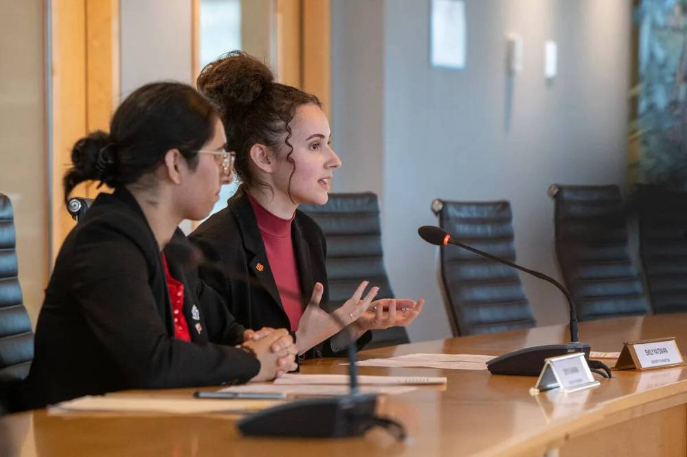 Divya Sharma (left) and Emily Katsman are the first Manitobans to enter the foreign policy competition put on by the EU Delegation to Canada. (Supplied)