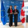 The University of Manitoba's Divya Sharma (left) and Emily Katsman were honoured at the 2025 Schuman Challenge for their proposal to develop a new Canada-EU roadmap to build AI literacy. (Supplied)