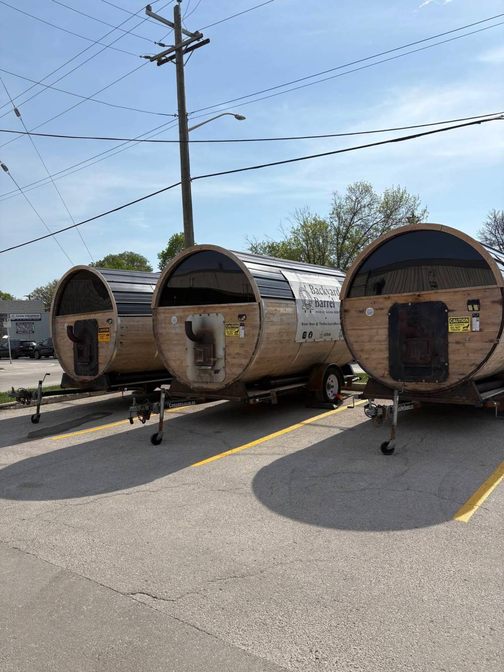 SUPPLIED
The Backyard Barrel is missing three of its five portable wood-fired saunas.