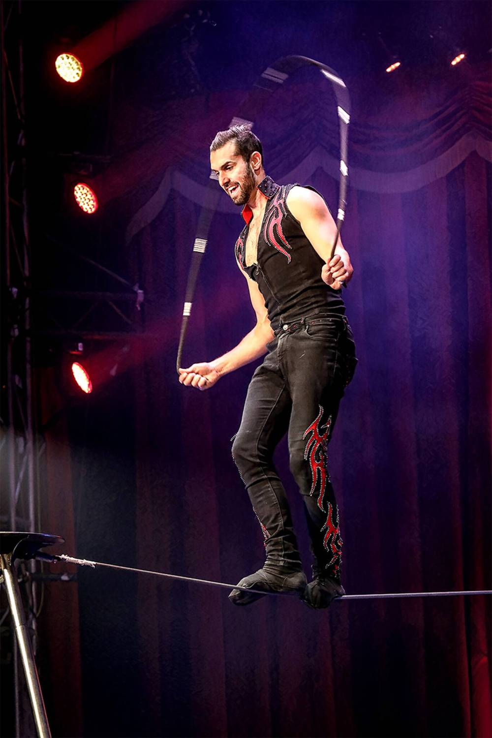 Supplied
Geoffrey Berhault’s specialty is the tightwire, where he combines dance, jumps and flips on a 10-millimetre-wide cable.
