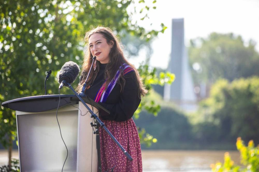 MIKAELA MACKENZIE / FREE PRESS
Desiree Theriault, a Métis landscape architect who worked on the project, said the design is intended to create space for healing and to “reclaim the waters.”