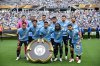 FILE - Manchester City starting 11 pose before a Club World Cup soccer match against Juventus, June 27, 2025 in Orlando, Fla. (AP Photo/Phelan M. Ebenhack, File)