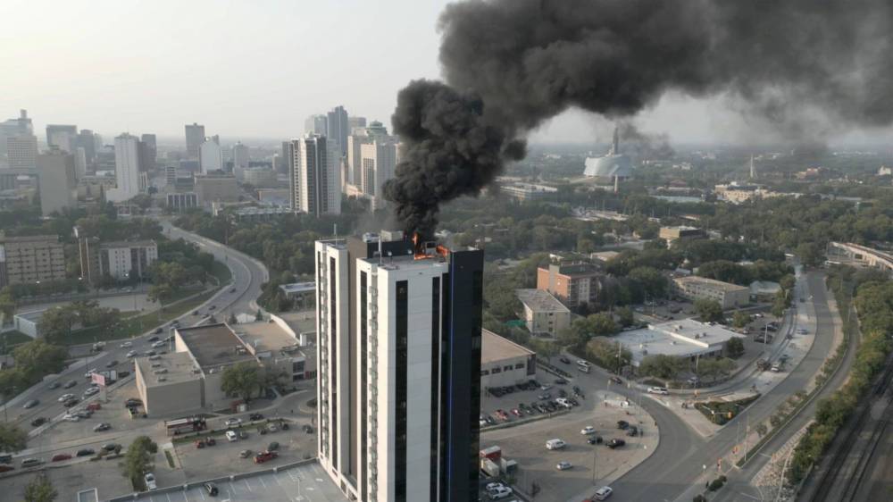 TAMEEM SAFI PHOTO
Footage from a drone shows the Aug. 17, 2023 fire at 221 Stradbrook Ave. Between 16 and 18 Winnipeg Fire Paramedic Service units responded to the blaze.