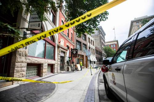 MIKAELA MACKENZIE / FREE PRESS
                                Owner John Giannakis said he believes the fire damaged both floors of the two-storey, brick structure, which has stood at 177 McDermot Ave. for nearly a century and a half.