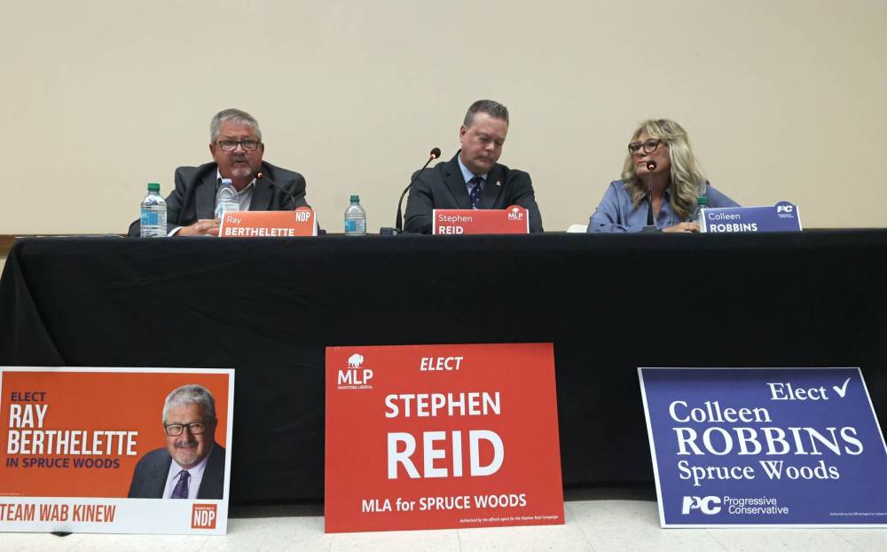 Candidates from left: New Democrat Ray Berthelette, Liberal Stephen Reid and Progressive Conservative Colleen Robbins. (Matt Goerzen/The Brandon Sun)