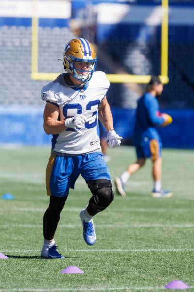 MIKE DEAL / FREE PRESS
                                Winnipeg Blue Bombers’ Dalton Schoen has missed the last-six games with the club. It’s the receiver’s second straight season hampered by injury.