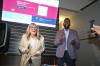 TIM SMITH / THE BRANDON SUN
                                Progressive Conservative Party of Manitoba candidate Colleen Robbins delivers a victory speech alongside PC leader Obby Khan at the Woodfire Deli in Souris on Tuesday evening after being declared the winner in the Spruce Woods byelection.