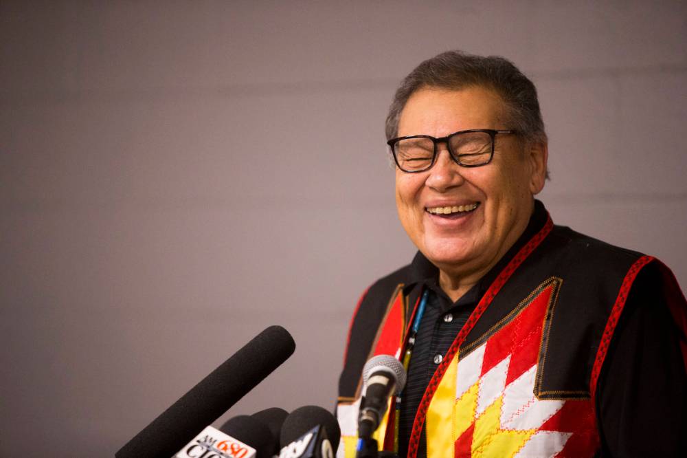 MIKAELA MACKENZIE / FREE PRESS FILES
Chief Jim Bear speaks at a funding announcement supporting the Ndinawe Youth Resource Centre expansion in memory of Tina Fontaine in Winnipeg on Tuesday, March 27, 2018. Mikaela MacKenzie / Winnipeg Free Press 27, 2018.