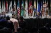 Assembly of First Nations National Chief Cindy Woodhouse Nepinak, Chief Abram Benedict and Chief Francis Verreault-Paul listen as delegates speak about resolutions at the Assembly of First Nations (AFN) Annual General Assembly in Winnipeg on Wednesday, Sept. 3, 2025. THE CANADIAN PRESS/John Woods