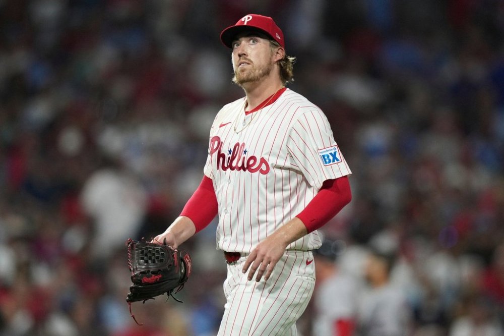 FILE - Philadelphia Phillies' Daniel Robert reacts during a baseball game Wednesday, July 23, 2025, in Philadelphia. (AP Photo/Matt Slocum, File)