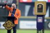 Baseball Hall of Fame inductee Billy Wagner acknowledges the crowd during his number retirement ceremony before a baseball game between the Houston Astros and the Baltimore Orioles, Saturday, Aug. 16, 2025, in Houston. (AP Photo/Eric Christian Smith)