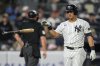 New York Yankees' Anthony Volpe (11) drops a bat after striking out during the fourth inning of a baseball game against the Minnesota Twins, Wednesday, Aug. 13, 2025, in New York. (AP Photo/Yuki Iwamura)