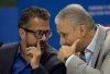 FILE - Brazil's national soccer team coach Tite, right, talks with his advisor Cleber Xavier, before the start of a press conference announcing his roster of players for the upcoming friendly matches against Argentina, and Saudi Arabia, in Rio de Janeiro, Brazil, Friday, Sept. 21, 2018. (AP Photo/Silvia Izquierdo, file)