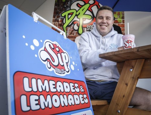 Jeremy Guenette, Sip Soda Co. owner, shows off one of his 