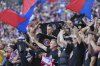 Crystal Palace fans cheer during the FA Community Shield final soccer match between Liverpool and Crystal Palace at Wembley Stadium in London,Sunday, Aug. 10, 2025. (AP Photo/Dave Shopland)