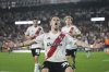 FILE - Franco Mastantuono of Argentina's River Plate celebrates after scoring from the penalty spot his side's third goal against Ecuador's Independiente del Valle during a Copa Libertadores Group B soccer match at the Monumental stadium in Buenos Aires, Argentina, Thursday, May 15, 2025. (AP Photo/Gustavo Garello, File)