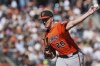 Baltimore Orioles' Trevor Rogers pitches to a San Francisco Giants batter during the first inning of a baseball game Saturday, Aug. 30, 2025, in San Francisco. (AP Photo/Godofredo A. Vásquez)