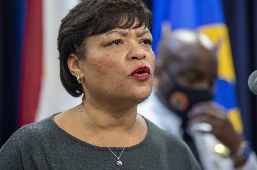 FILE - New Orleans Mayor LaToya Cantrell speaks at the police headquarters in New Orleans, Feb. 2, 2022. (Chris Granger/The Times-Picayune/The New Orleans Advocate via AP, File)
