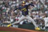 FILE - Milwaukee Brewers relief pitcher Nick Mears throws against the Seattle Mariners during the sixth inning of a baseball game Tuesday, July 22, 2025, in Seattle. (AP Photo/Lindsey Wasson, File)