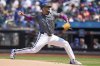 New York Mets pitcher Frankie Montas throws during the first inning of a baseball game against the San Francisco Giants, Sunday, Aug. 3, 2025, in New York. (AP Photo/Seth Wenig)