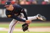 Atlanta Braves pitcher Hurston Waldrep throws against the Cincinnati Reds during the second inning of the MLB Speedway Classic baseball game at Bristol Motor Speedway in Bristol, Tenn., Sunday, Aug. 3, 2025. Play was resumed today after yesterday's weather delay. (AP Photo/George Walker IV)