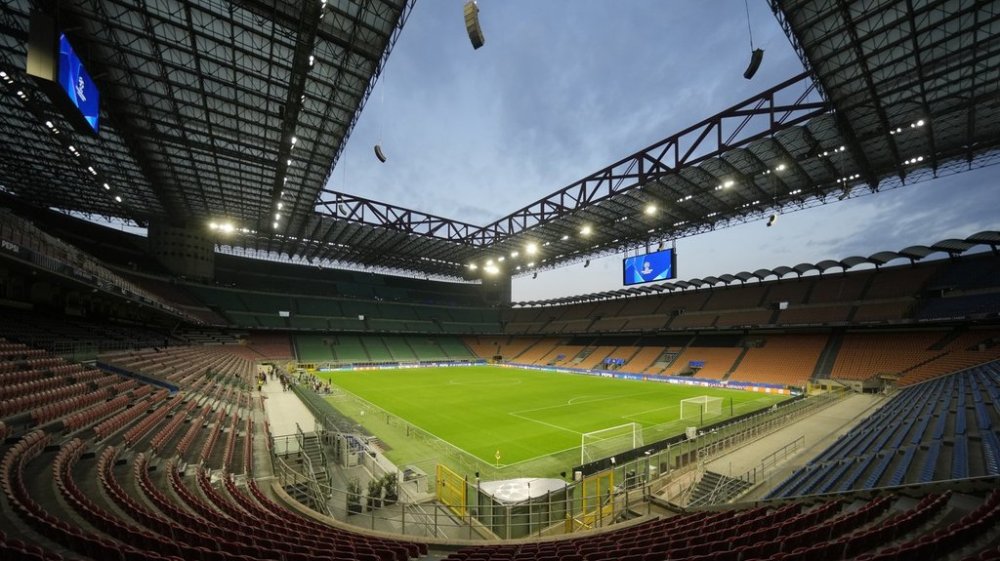 FILE - A general view of the San Siro stadium in Milan, Italy, Monday, Sept. 30, 2024. (AP Photo/Luca Bruno, File)