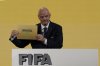 FIFA President Gianni Infantino announces that Brazil is chosen to host soccer's 2027 Women's World Cup at the FIFA Congress in Bangkok, Thailand, Friday, May 17, 2024. (AP Photo/Sakchai Lalit)