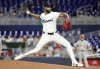 Miami Marlins pitcher Sandy Alcantara throws during the first inning of a baseball game against the St. Louis Cardinals, Wednesday, Aug. 20, 2025, in Miami. (AP Photo/Rhona Wise)