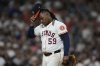 Houston Astros starting pitcher Framber Valdez leaves the mound after the top of the fifth inning of a baseball game against the New York Yankees in Houston, Tuesday, Sept. 2, 2025. (AP Photo/Ashley Landis)