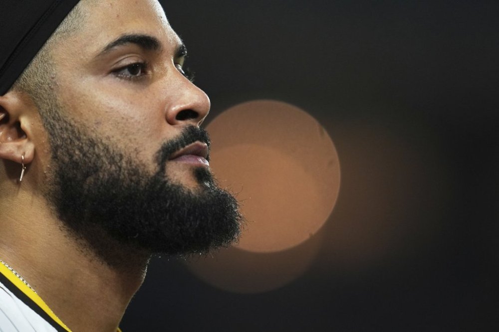 San Diego Padres right fielder Fernando Tatis Jr. looks on during the sixth inning of a baseball game against the Boston Red Sox Saturday, Aug. 9, 2025, in San Diego. (AP Photo/Gregory Bull)