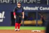 Toronto Blue Jays' Alejandro Kirk (30) looks on after stealing second base against the Texas Rangers during eighth inning MLB baseball action in Toronto on Friday, August 15, 2025. THE CANADIAN PRESS/Frank Gunn
