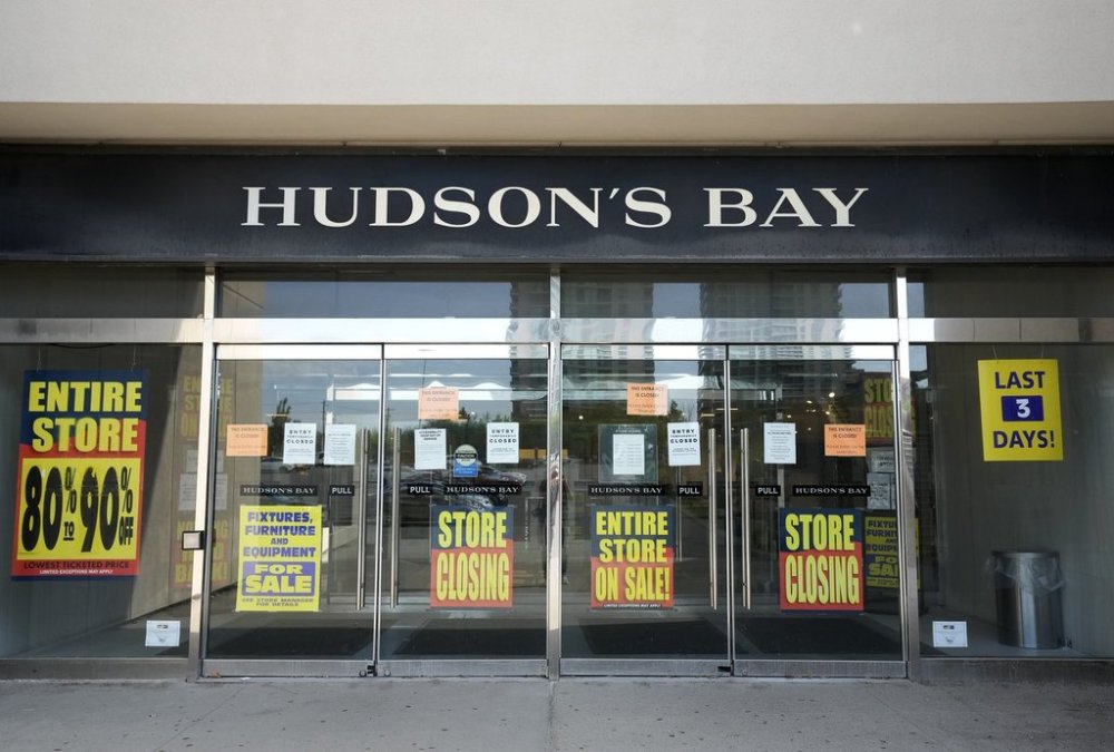 Store closing advertising at the Hudson's Bay in Toronto, on Friday, May 30, 2025. THE CANADIAN PRESS/Nathan Denette