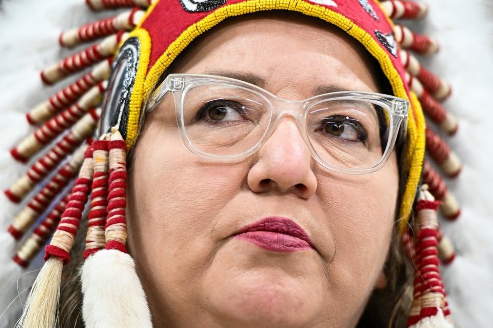 AFN Chief Cindy Woodhouse Nepinak speaks during a press conference in Ottawa, on Wednesday, July 16, 2025. THE CANADIAN PRESS/Spencer Colby
