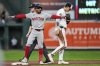 Boston Red Sox's Ceddanne Rafaela, left, celebrates after hitting a double during the fourth inning of a baseball game against the Baltimore Orioles, Wednesday, Aug. 27, 2025, in Baltimore. (AP Photo/Stephanie Scarbrough)