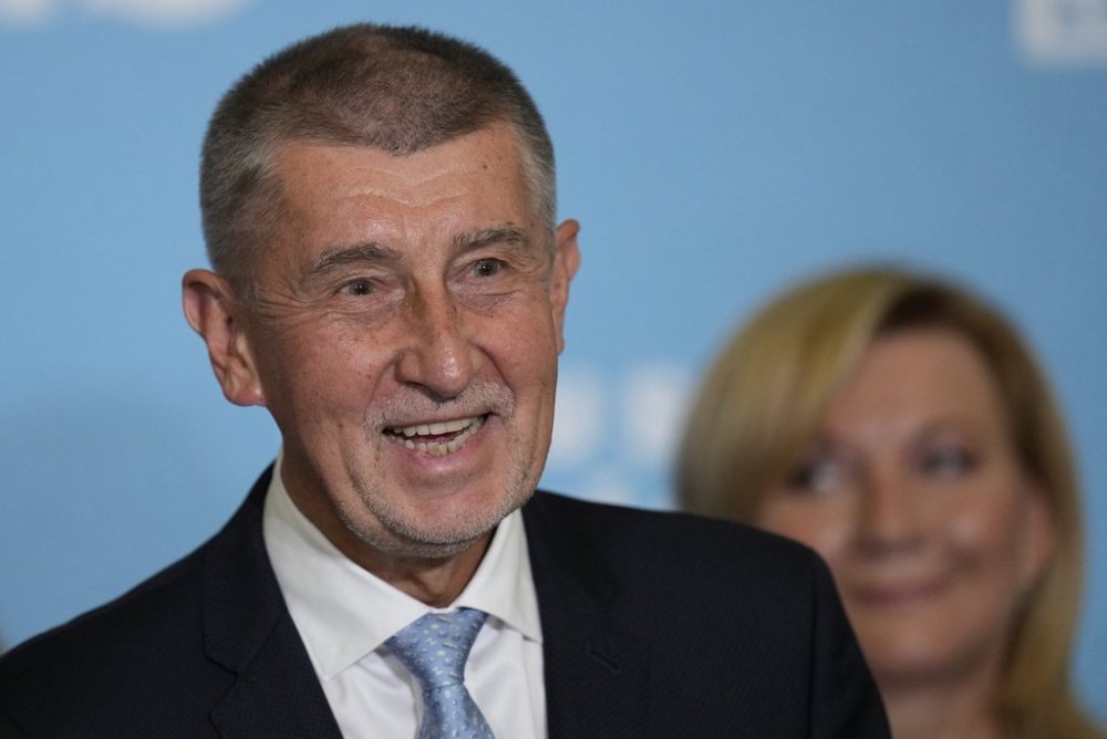 FILE - Czech Republic's Prime Minister and leader of centrist ANO (YES) movement Andrej Babis addresses the media in Prague, Czech Republic, on Oct. 9, 2021. (AP Photo/Petr David Josek, File)