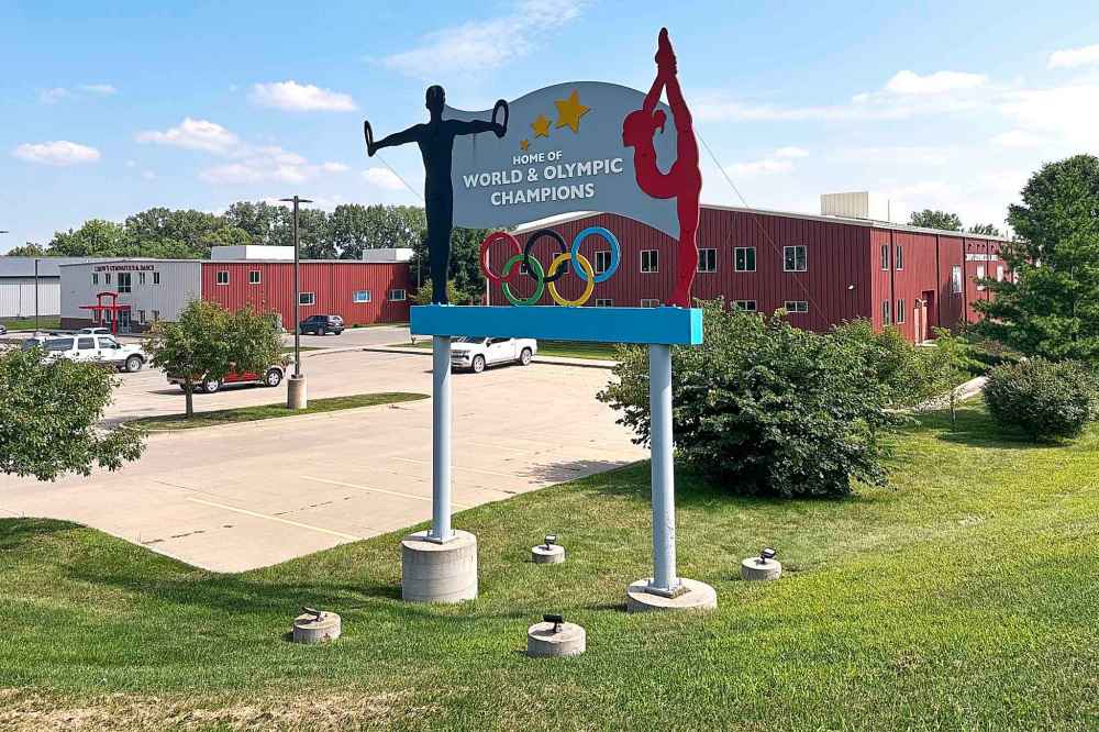 The Chow's Gymnastics & Dance Institute is seen Aug. 4, 2025, in West Des Moines, Iowa. (AP Photo/Scott McFetridge)