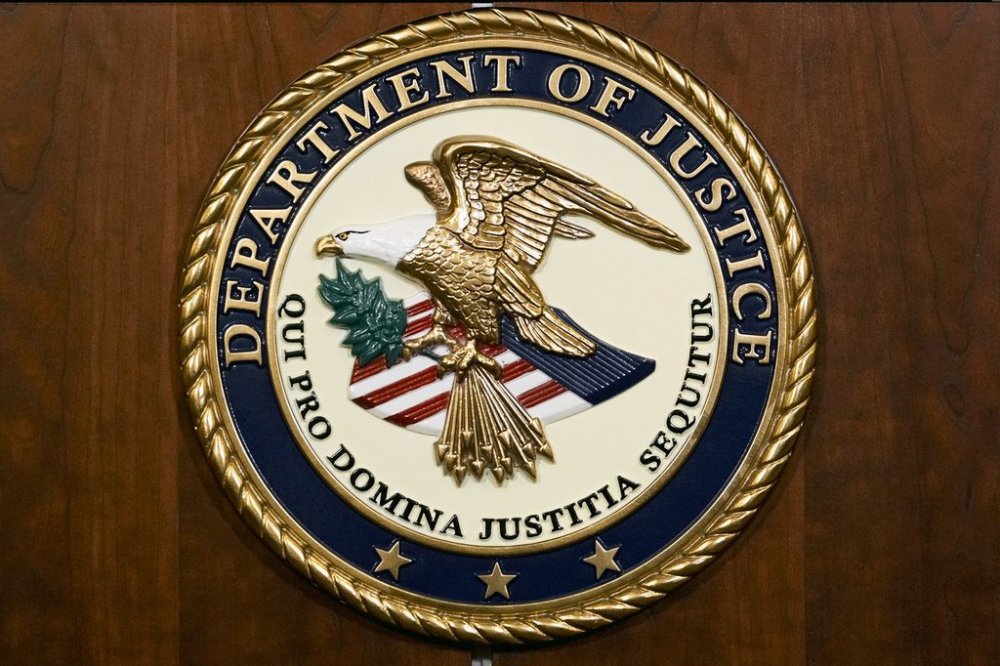 FILE - The seal of the Department of Justice is shown in Washington, Aug. 1, 2023. (AP Photo/J. Scott Applewhite, File)