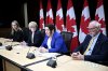 Justice Lise Maisonneuve, who will lead the Future of Sport in Canada Commission, participates in a news conference with Minister of Sport and Physical Activity Carla Qualtrough, second from left, and special advisers Noni Classen, left, and Dr. Andrew Pipe, at the National Press Theatre in Ottawa, on Thursday, May 9, 2024. THE CANADIAN PRESS/Justin Tang