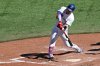 Toronto Blue Jays catcher Tyler Heineman (55) hits an RBI double against the Milwaukee Brewers in fifth inning MLB  action in Toronto on Sunday, Aug. 31, 2025. THE CANADIAN PRESS/Jon Blacker