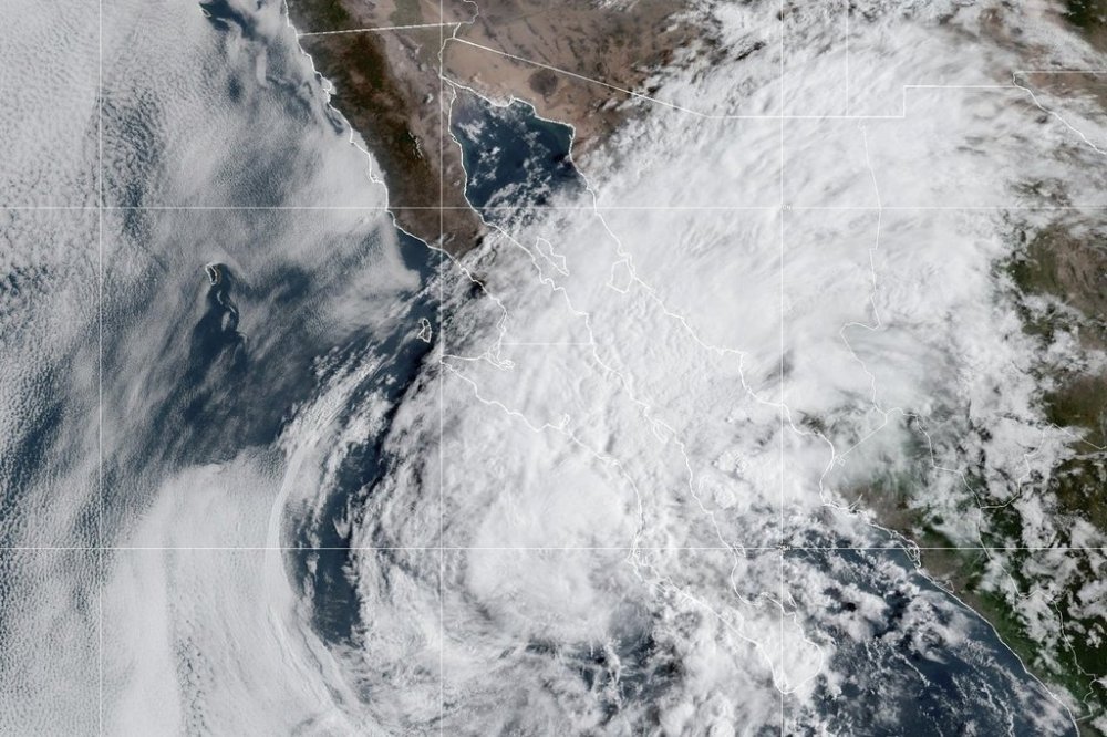 This GeoColor satellite image taken Thursday, Sept. 4, 2025, at 11:20 a.m. EDT and provided by NOAA, shows Tropical Storm Lorena off the coast of Mexico's Baja California peninsula. (NOAA via AP)