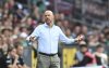 Leverkusen's head coach Erik ten Hag gestures during the German Bundesliga soccer match between Werder Bremen and Bayer 04 Leverkusen in Bremen, Germany, Saturday, Aug. 30, 2025. (Carmen Jaspersen/dpa via AP)