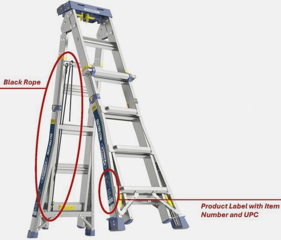 This image provided by U.S. Consumer Product Safety Commission shows Werner Multi-Max Pro Multi-Purpose Ladder that the company is recalling more than 100,000 faulty ladders due to a locking mechanism that can fail, potentially causing users to fall and injure themselves on Thursday, Aug. 14, 2025. (U.S. Consumer Product Safety Commission via AP)