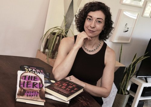 Thriller novelist Andrea Bartz is photographed in her home, in the Brooklyn borough of New York, Thursday, Sept. 4, 2025 (AP Photo/Richard Drew)